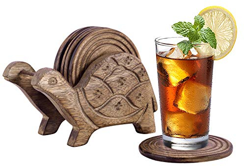 Divit Coasters 6er -Set handgefertigter Getränke-Untersetzer aus Holz: umweltfreundlich, saugfähig, mit antiker Optik. (Tortoise)