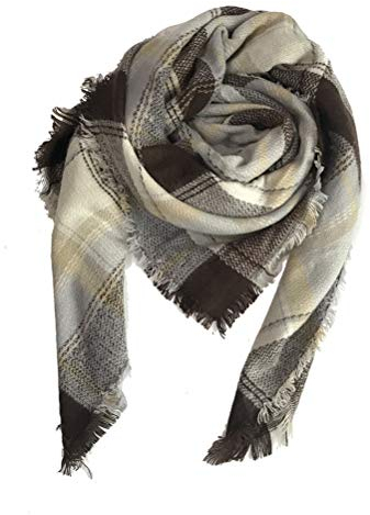 XDKS Winter-Schal, weich, warm, kariert, Schottenkaro, für Damen, drehender Quasten-Schal, modisch, warm, groß, kariert, Schal, Grau Schwarz Gitter, 140 cm