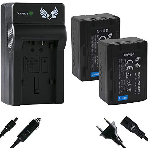2X SK Akku Ersatz für Panasonic VW-VBT190 E-K 2020mAh + Ladegerät VW-VBK180 VW-VBK360 VW-VBT380 VW VBK180 VBK360 VBT380 E K für HC-V777 VXF999 TM41