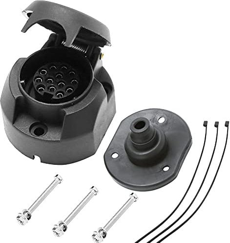 AGRISHOP 12V fiche Prise remorque 13 Broches, Prise Attelage 13 Broches Femelle Étanche Connecteur, Montage Boulon Écrou Support de Prise CaoutchoucÉtanche Joint pour RV Caravane Camion Van