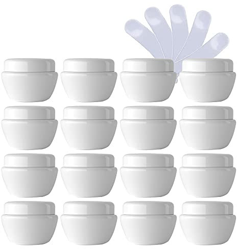 TIANZD 24 Pièces Vides Petit 10 ml Blanc Pot en Plastique avec Couvercle 10 g Pots de Cosmétique Crème de Bouteille Contenant pour des Produits Cosmétiques Baume à Lèvres avec 6x Spatules