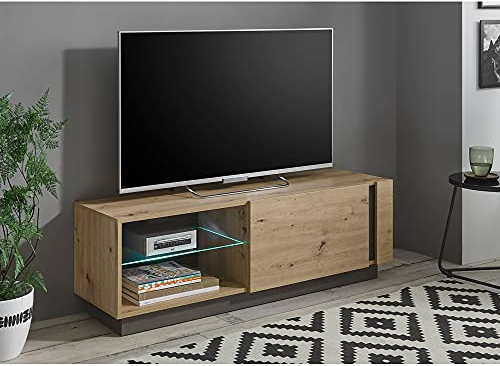 TV Lowboard in Eiche Artisan Nb. mit Absetzungen in Graphit grau inkl. LED-Beleuchtung, B/H/T: ca. 138/46/40 cm