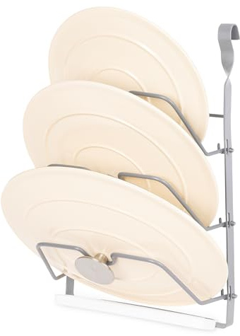 LIVIVO Dish Drainer Rack – Wall-Mounted Rail Shelf with Lid Holder, Plate & Bowl Stand, Cutlery & Utensil Organiser, Paper Towel Holder – Steel Kitchen Storage Rack (Grey, Modular Collection)