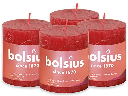 Bolsius Rustik Stumpenkerzen - Elfenbein - 4 Stück - 8 x 7 cm - Dekorative Haushaltkerzen - Länge Brenndauer 35 Stunden - Unparfümierte - Natürliches Pflanzenwachs - Ohne Palmöl