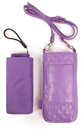 VOGUE Paraguas micromini plegable mujer elegante, fino y ultra ligero. Con bolsito smartphone. Ideal para regalo. Sistema Anti-viento (Wind Proof), Protección Solar UV. Apertura manual. (Lila)