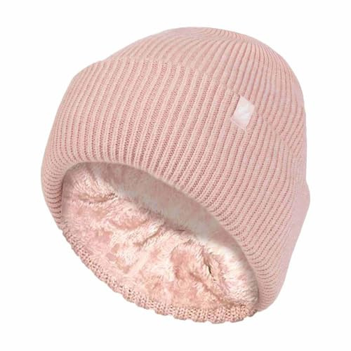 HEAT HOLDERS Womens Beanie Hat with Heatweaver Fleece Lining Ladies Fashionable Turnover Cuff Hat (One Size, Dusky Pink)