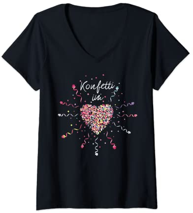 Damen Konfetti im Herz Karneval Fasching Konfetti Kostümersatz T-Shirt mit V-Ausschnitt