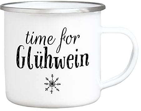 Interluxe Emaille Becher Tasse - Time for Glühwein - Weihnachtsmarkt Weihnachtsdeko Weihnachtszeit Winterzeit Winter Geschenkidee Teetasse Teebecher