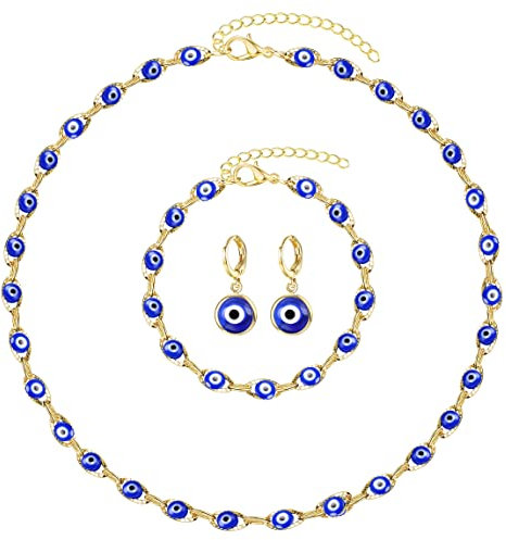 KALVICA Evil Eye Halskette Damen Mädchen Set - Armband, Ohrringe, Böses Auge Türkisches Glücksamulett Schmuck