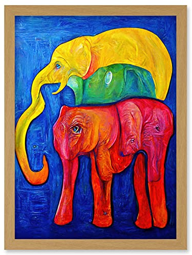 Doppelganger33 LTD Abstract Pop Art Surrealism Elephants Colourful Oil Artwork Framed Wall Art Print A4