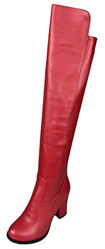 MJIASIAWA Donna Pelle Lined Classico Sopra Il Ginocchio Stivali Equitazione Tacco A Blocco Punta Rotonda Moda Inverno Vestito Warm Stivali Lungo Rosso Numero 50 EU/52 Asiatico