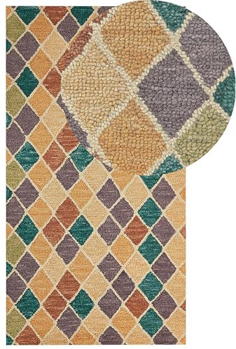 Beliani Teppich Wolle bunt mit kariertem Muster rechteckig 80 x 150 cm Modern Keskin