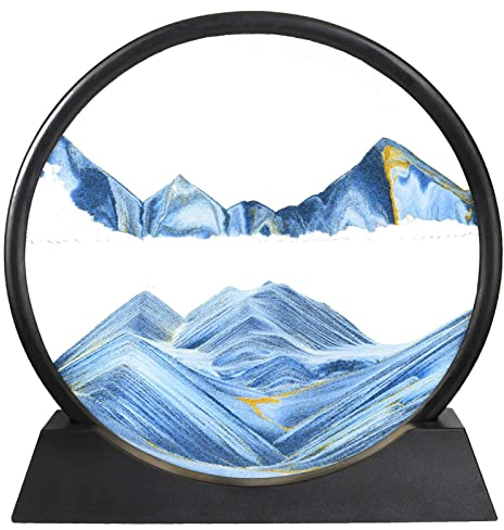 Sablier 3D Decoratif, Art du Sable en Mouvement, Peinture de Sable Qui Coule, Cadre Sable Mouvant, Sable Dynamique Art Pivotant à 360° avec Seringue, Vitesse Réglable des Sables Mouvants, 19 x 18cm