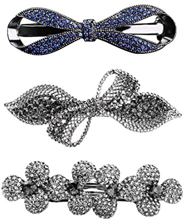 Paquete de 3 pasadores de pelo elegantes para mujer, pasadores de cristal brillante para cabello fino a medio