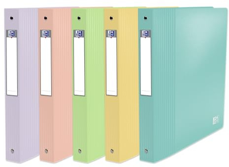 OXFORD 10 Stück Ordner School Life A4XL Rücken 40 mm 4 Ringe rund Umschlag Polypro, verschiedene Pastellfarben