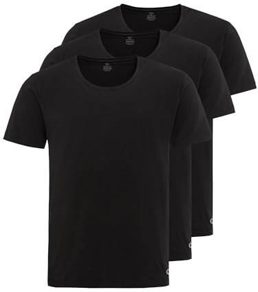 camel active Herren Rundhals Unterziehshirt im 3er Pack - Unterhemd - Stretch - Kurzarm T-Shirt aus einem angenehmen Baumwollmix Schwarz Menswear-M