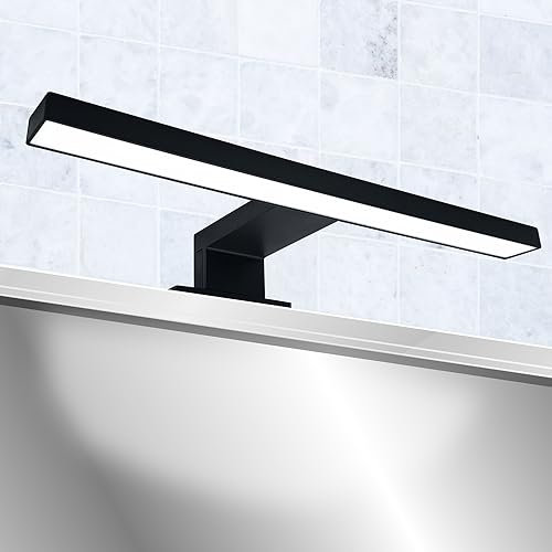 Leddy Living - Lampada LED da Specchio Bagno | Applique per Trucco | IP44 Resistente all'Acqua | Luce Fredda 6000K, Nero, 30 cm, ABS
