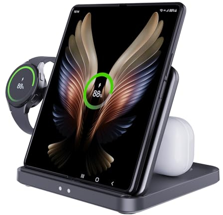 JOYVEVA für Samsung Z Fold 6/5 Drahtlose Ladestation, 3 in 1 Faltbare Schnellladestation Dock für Galaxy Z Fold 4/3, Z Flip 6/5/4/3, S23/S22, Note20/10 Ultra, Watch 6/5/Pro/4/3, Earbuds 2/2 Pro/Live