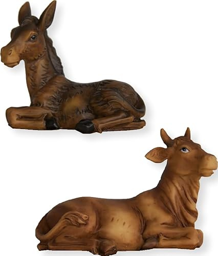 FADEDA 2X Ochs und Esel/Höhe:7 cm/handbemalt/detailgetreue Krippen Figuren - Weihnachten Tisch Dekoration Krippe Zubehör