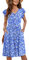 MOLERANI Women Summer Dresses Ruffle Sleeve V Neck Casual Swing Elastic Waist Midi Dress with Pockets Pockets Plain Blue White Floral M