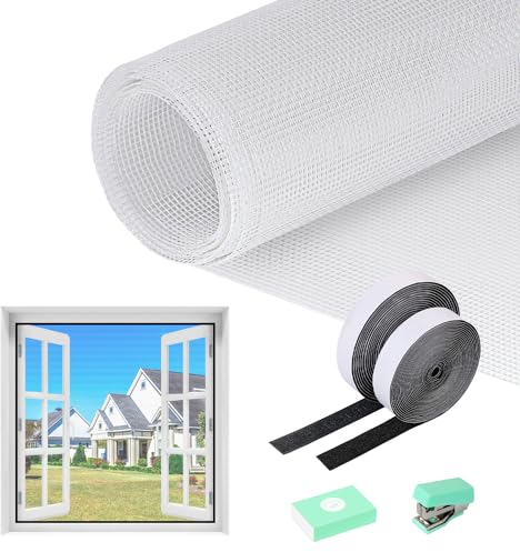 Fliegengitter Fenster,Fiberglas Fliegennetz Meterware,120 x 250 cm Insektenschutzgitter,Schneidbar Katzenschutz Fenster,Ohne Bohren Fligenfenster für Balkontür Wohnzimmer Dachfenster Terrassentür Weiß