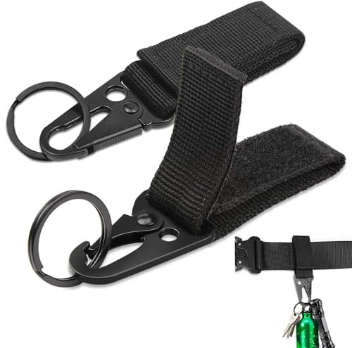 Gancho Mosqueton Tactico, 2 Piezas Cinturón Táctico Mosqueton Llavero Mosquetones de Escalada, Gancho de Mosquetón Nylon Colgante Cinturón para Senderismo, Acampar, Actividades al Aire Libre (Negro)