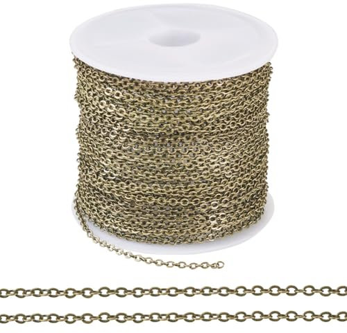Cheriswelry 32.8 Feet Brass Coated Iron Chains Antique Bronze Chain Soldered Links Flat Oval Cable Chains for Jewelry Making