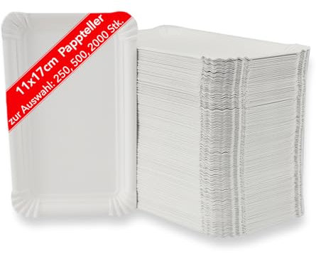 Vivopack Pappteller Eckig 11x17,5cm, 500 Stück Papierteller, Kuchenteller Pappgeschirr, Einweg Teller weiß beschichtet, Paper Plates, Teller Rechteckig, Partyteller, Teller Einweg, Einmalgeschirr