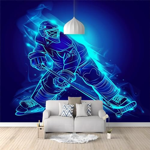 Fototapete 3D Effekt Eishockey Sportler Wandbild Wohnzimmer Schlafzimmer Wanddekoration Tapete 200 (B) x 140 (H) cm