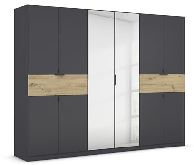 Rauch Möbel TICAO, Schrank, Grau metallic/Eiche Artisan, Breite 271 cm | Kleiderschrank, Mehrzweckschrank, 10-türig, Spiegel, 2 Schubladen, für Schlafzimmer, Kinderzimmer, Homeoffice, Garderobe