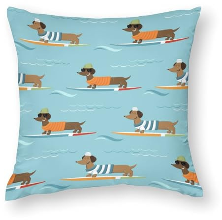 Zhimahou Kissenbezüge, lustige Dackel-Hunde, Surf-Wellen, Stuhlkissen, Sofakissen, Sitzkissen, Bett-Kissenbezug, 80 x 80 cm
