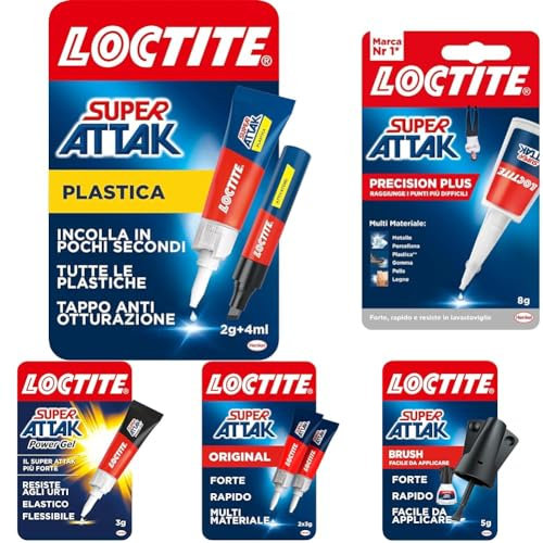 Loctite Super Attak Plastica, Colla per plastica istantanea, Tubetto di colla liquida trasparente specifica per tutti i tipi di plastica, Colla cianoacrilica con attivatore, 2g+4ml