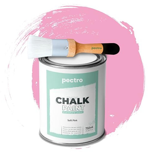 PECTRO Chalk Paint Vernice a Gesso 750ml + Pennello Tondo in Legno Pack - Pittura per Mobili Senza Carteggiare - Chalk Paint Bianco e Colori per legno Efetto Polvere (Rosa Tenue)