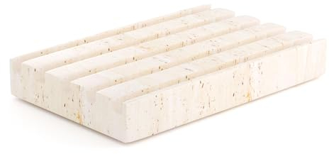 WORHE Porte-savon beige en travertin naturel, porte-savon avec support auto-drainant, convient pour douche, lavabo, cuisine, évier Design WH045