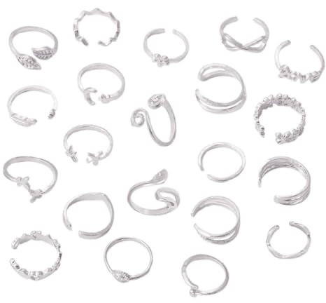 OPVYAEU 20 Stück 925 Sterling Silver Toe Rings for Women Open Adjustable Band Rings Jewelry Set（C）