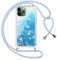 Vauki handyband für iPhone 11 Pro Hülle mit Band, Silikon Durchsichtig Transparent Flüssig Glitzer mit Kette Kordel Treibsand Necklace TPU Schutzhülle Case für iPhone 11 Pro, Blau