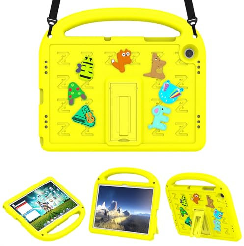 EspZanthic Funda para iPad de 9ª/8ª/7ª Generación de 10.2 Pulgadas 2021/2020/2019/iPad Pro 10.5/iPad Air 3 a Prueba de Golpes con Asa/Soporte/Correa de Hombro, Amarillo