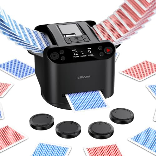 KPAW Kartenmischmaschine mit Austeilen, mit 4 Fernbedienungen | 360° Drehung für 1–2 Decks, Automatischer Kartenmischer und Austeiler Für 2–12 Spieler, Wiederaufladbar, Leise für Poker