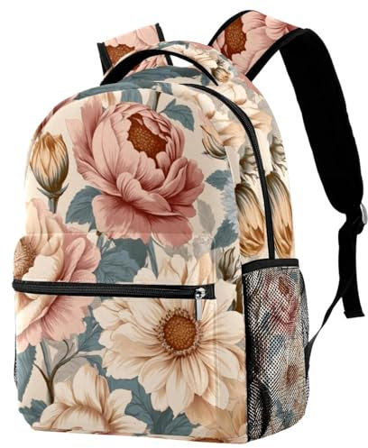 Travel Lightweight Rucksack, Vintage Pastel Flowers Casual Teenage Laptop Schoolbag Medium Size