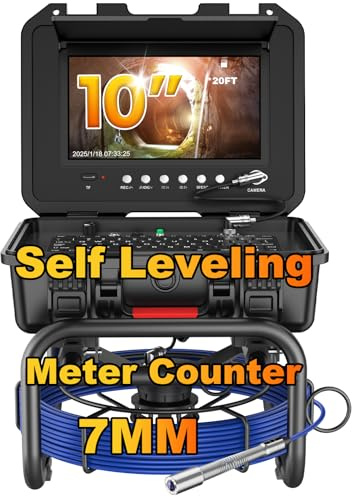 Anysun Inspektionskamera, Rohrkamera mit Selbstnivellierend, Meterzähler, Sprachaufzeichnung, Tastatur, 1080P 10'' Monitor, IP68 wasserdichte Endoskopkamera mit DVR, 7MM Härteres Kabel (30M)