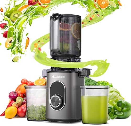 AAOBOSI Extracteur de Jus, Extracteur de Jus de Fruits et Légumes Ouverture de 110 mm, Fonction de Mastication Inversée,Sans BPA,avec 2 Tasses et Brosse, adapté à tous les Fruits et Légumes
