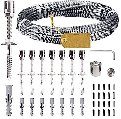 Rankhilfe-Set aus Edelstahl für Kletterpflanzen, 12 m Kabel-Wandhalterungen, 8 Halterungen, Pflanzenstütz-Set
