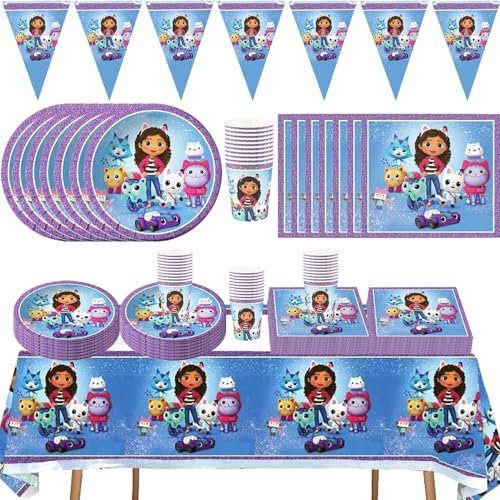 GB Party Vaisselle 52 pièces pour fête d'anniversaire, comprend une bannière, des assiettes en papier, des tasses, des serviettes, une nappe - 6-1