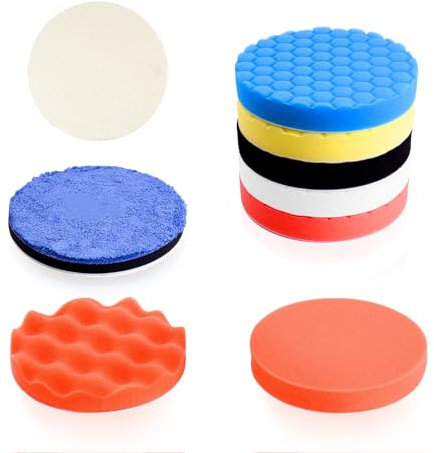 Rodison 9 Stück Polierschwämme Set, 150mm Auto Polierpads mit 5 Waben Polieren Schwämme, 2 Flach/Wellen, 1 Flock-Wolle & 1 Microfiber für Schleifen, Polieren, Wachsen und Versiegeln Glasur