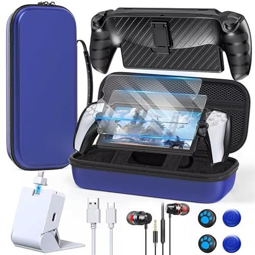 Accessories Set for PlayStation Portal, EVA Travel Case for PS Portal Consoles, Portable Charging Dock, TPU Cover Case with Kickstand, 4 Thumb Grip, 2 HD Screen Protectors, Wired Headset for PS5
