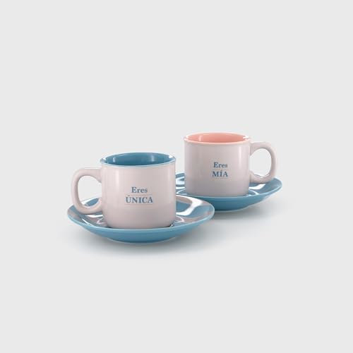 Mr.Wonderful - Set de 2 tazas espresso - Eres única. Eres mía - Regalo Día de la Madre - Set de 2 tacitas para café espresso realizadas en cerámica. Incluye 2 platitos