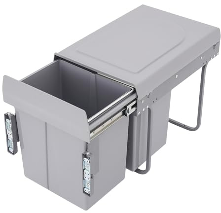 Eieblek Pull Out Bin, 49x35x43cm Multi Compartment Sliding Double Kitchen, Pullout Recycling Garbage Trash for Home and Office Use, Grey