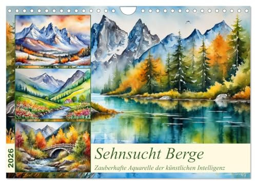 Sehnsucht Berge (Wandkalender 2026 DIN A4 quer), CALVENDO Monatskalender: Wundervolle von der Künstlichen Intelligenz generierte Aquarelle (CALVENDO Natur)