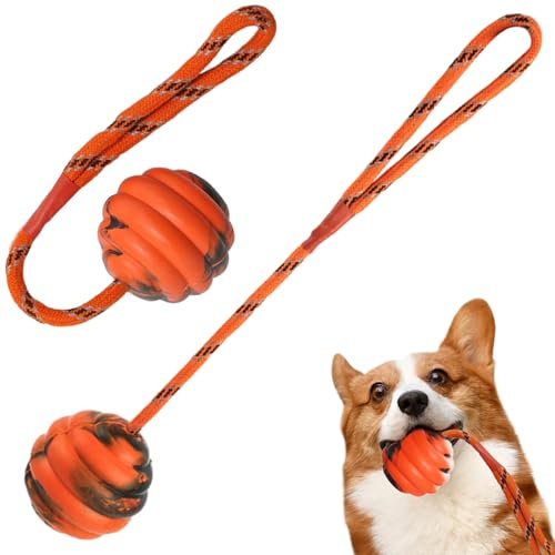 Huraoerrrr 2PCS Ball on Rope Dog Toy Rubber Ball on Rope Dog Toy Interactive Training 12x2.4 Portable Teething Toys for Reward Fetch Play