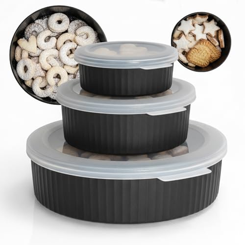 Hausfelder Keksdose 3er Set Rund mit Deckel - Vorratsdosen Kunststoff 0,3L 0,9L 2,2L Anthrazit - Plätzchendose luftdicht spülmaschinenfest - Aufbewahrungsbox Küche